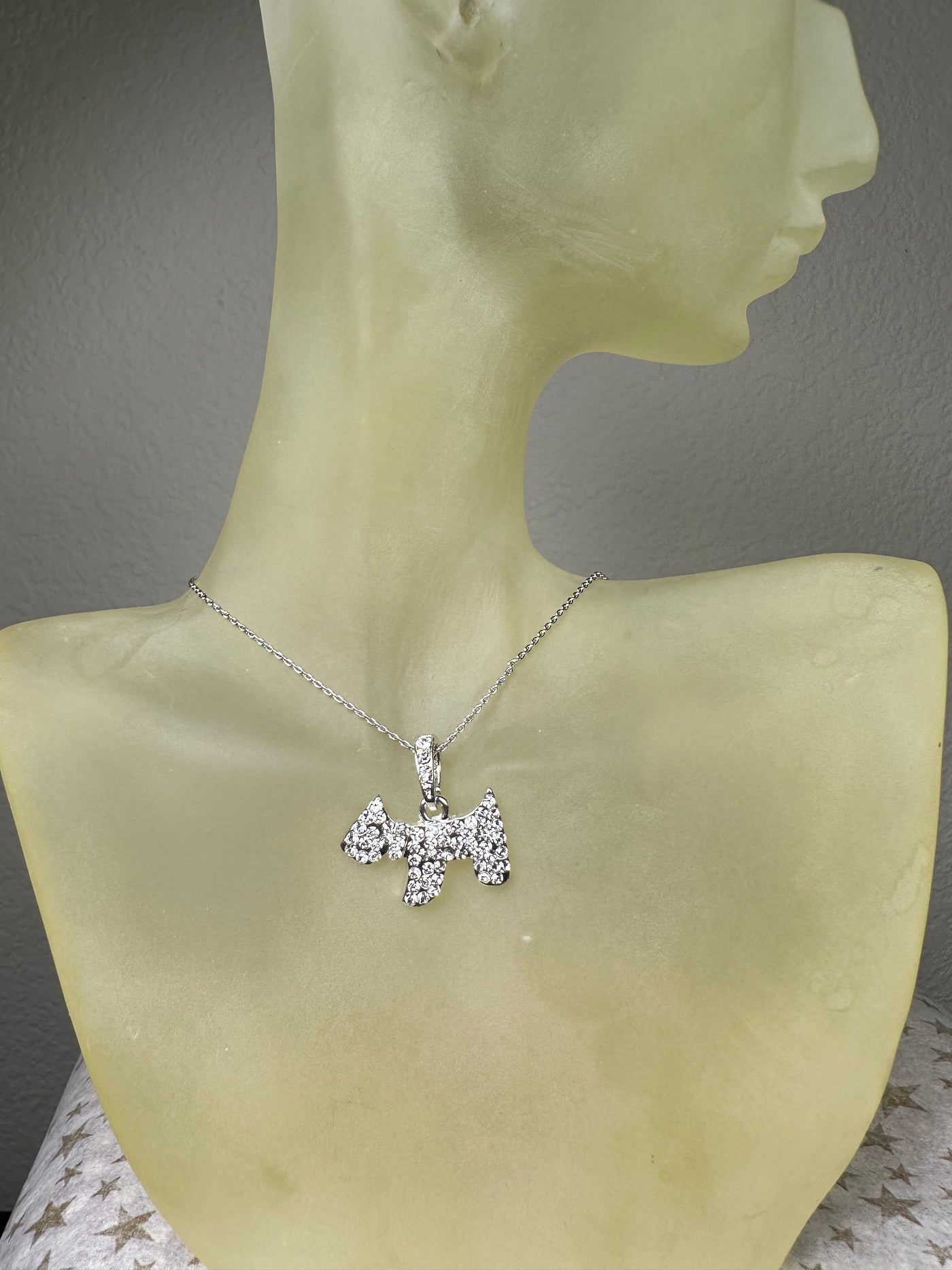 Silver Tone Crystal Dog Pendant Necklace