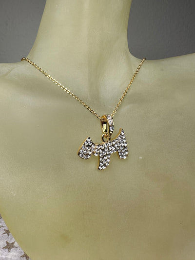Yellow Gold Tone Crystal Dog Pendant Necklace