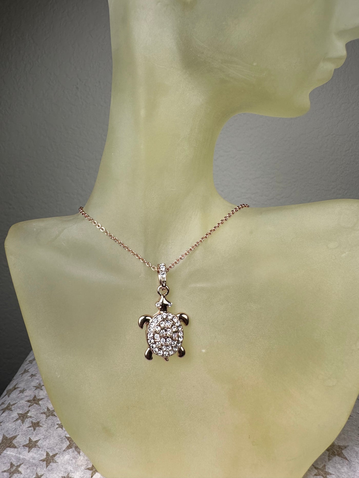 Rose Gold Tone Crystal Turtle Pendant Necklace