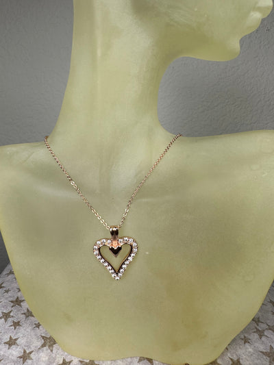Rose Gold Tone Crystal Heart Pendant and Chain Necklace