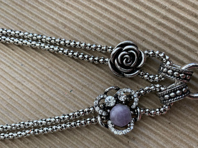 Silver Tone Necklace Featuring a Howlite Amethyst Pendant