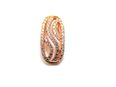 Filigree Style Cut Out Bulging Rectangular Plate Slider Pendant in Silver, Yellow Gold and Rose Gold Tone