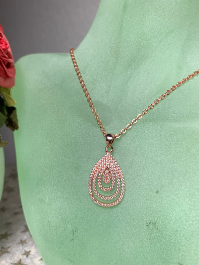 4 Layer Tear Shape Loop CZ Pendant in Silver and Rose Gold Tone