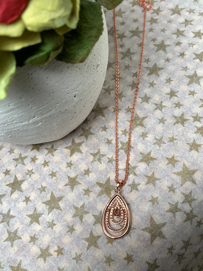 4 Layer Tear Shape Loop CZ Pendant in Silver and Rose Gold Tone