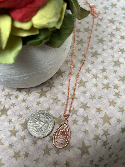 4 Layer Tear Shape Loop CZ Pendant in Silver and Rose Gold Tone