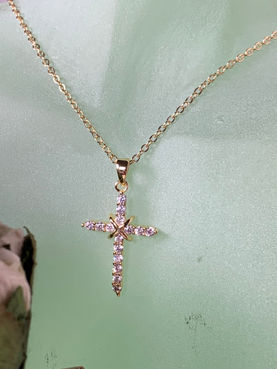 Shiny CZ Cross Pendant in Silver Tone, Yellow Gold Tone and Rose Gold Tone