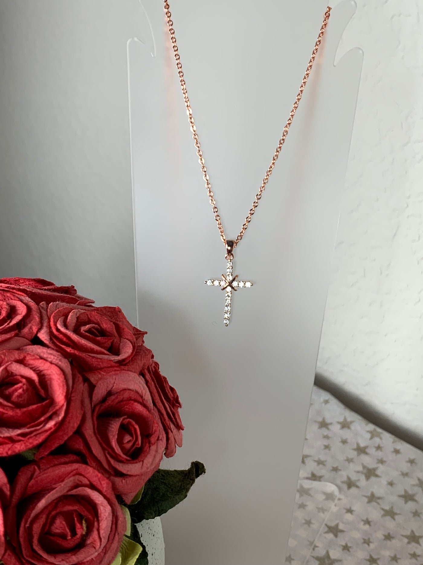 Shiny CZ Cross Pendant in Silver Tone, Yellow Gold Tone and Rose Gold Tone