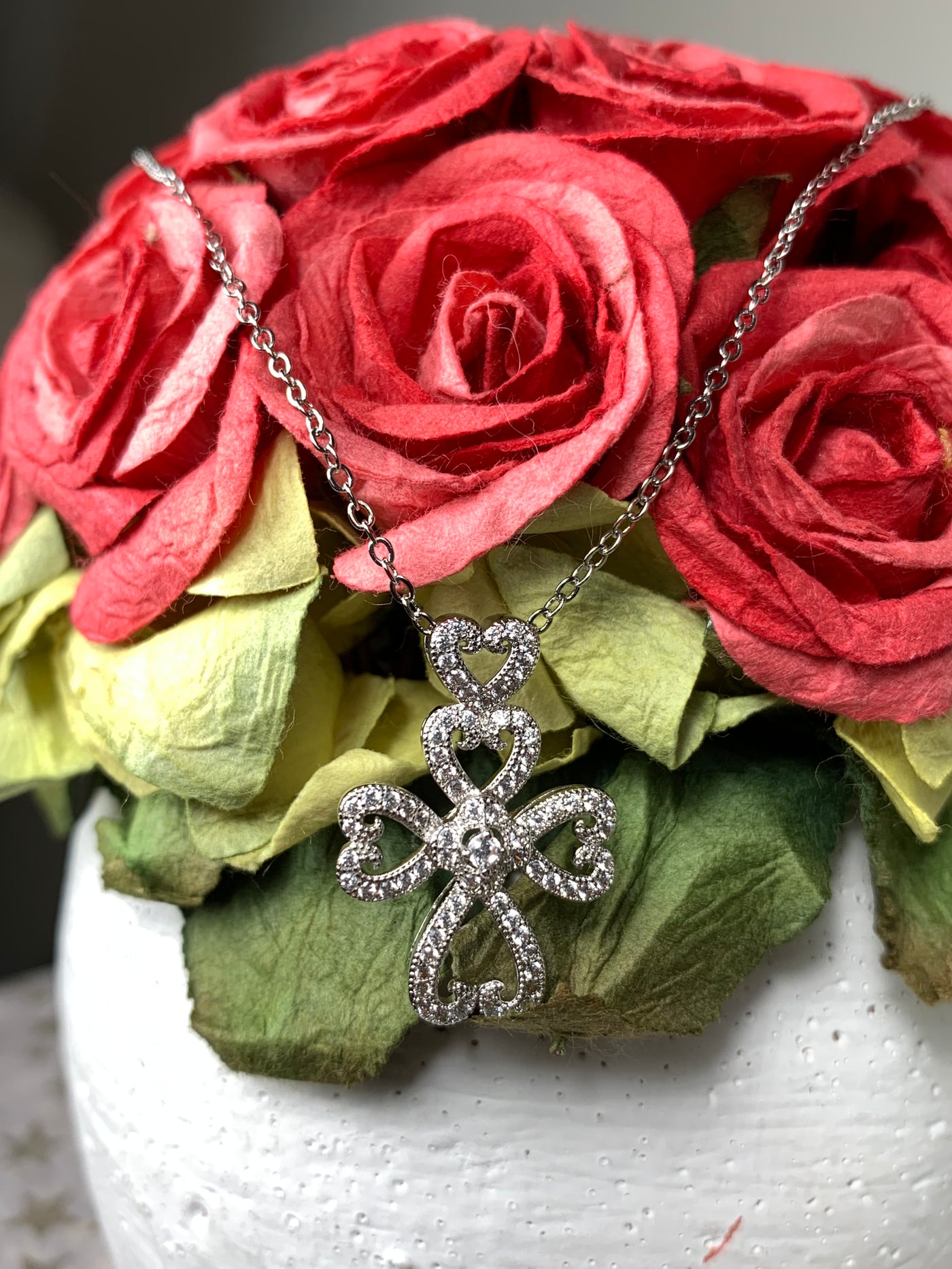 Hearts in a Cross CZ Pendant in Silver, Yellow Gold and Rose Gold Tone