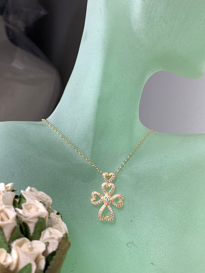 Hearts in a Cross CZ Pendant in Silver, Yellow Gold and Rose Gold Tone