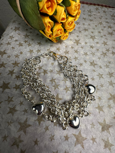 Sterling Silver & Heart 3 Strand Bracelet from Italy