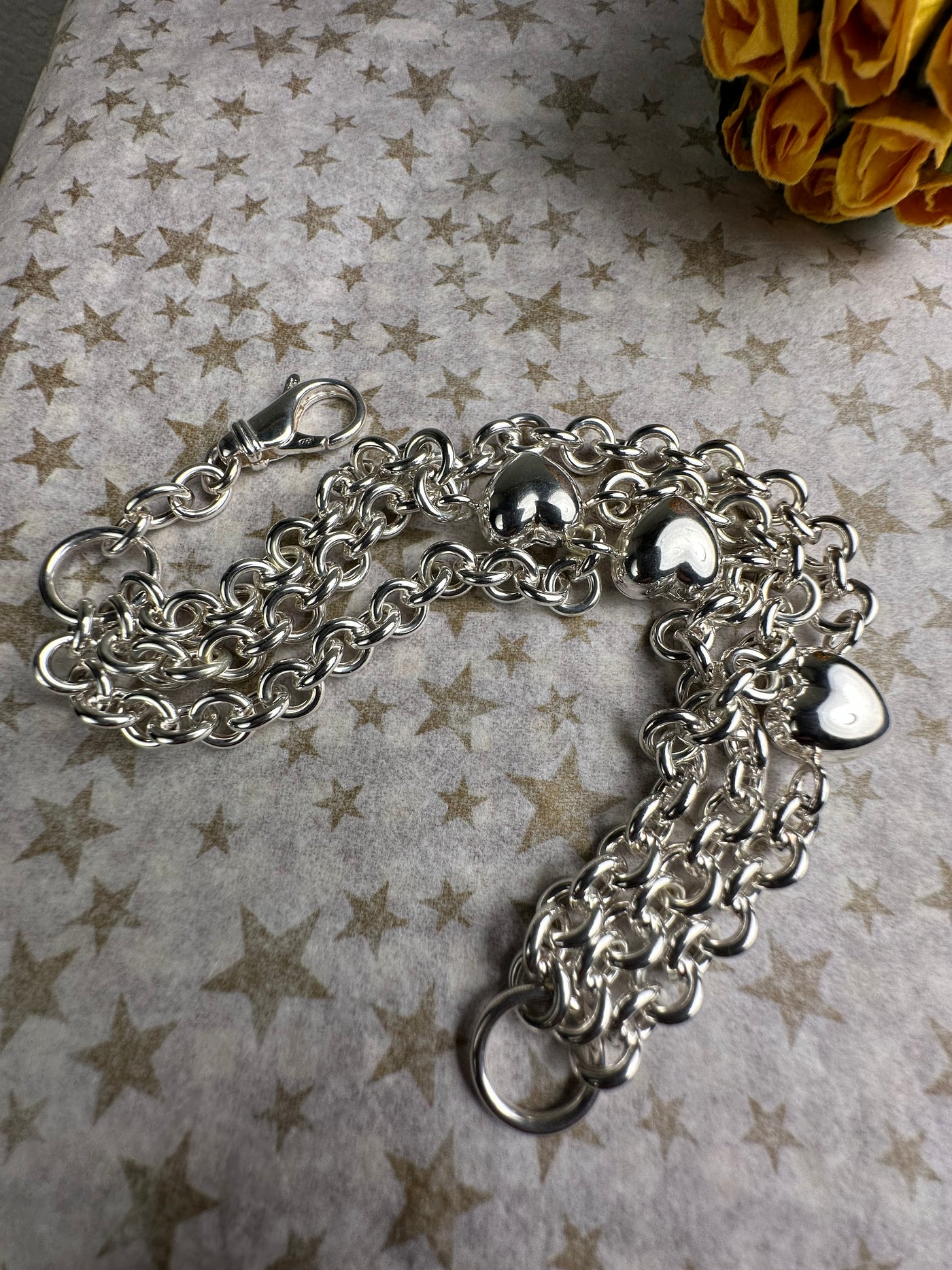 Sterling Silver & Heart 3 Strand Bracelet from Italy