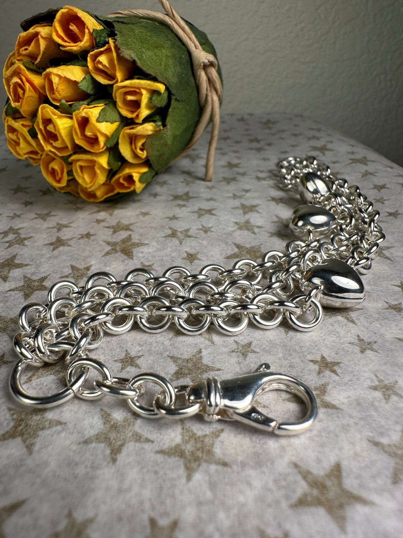 Sterling Silver & Heart 3 Strand Bracelet from Italy