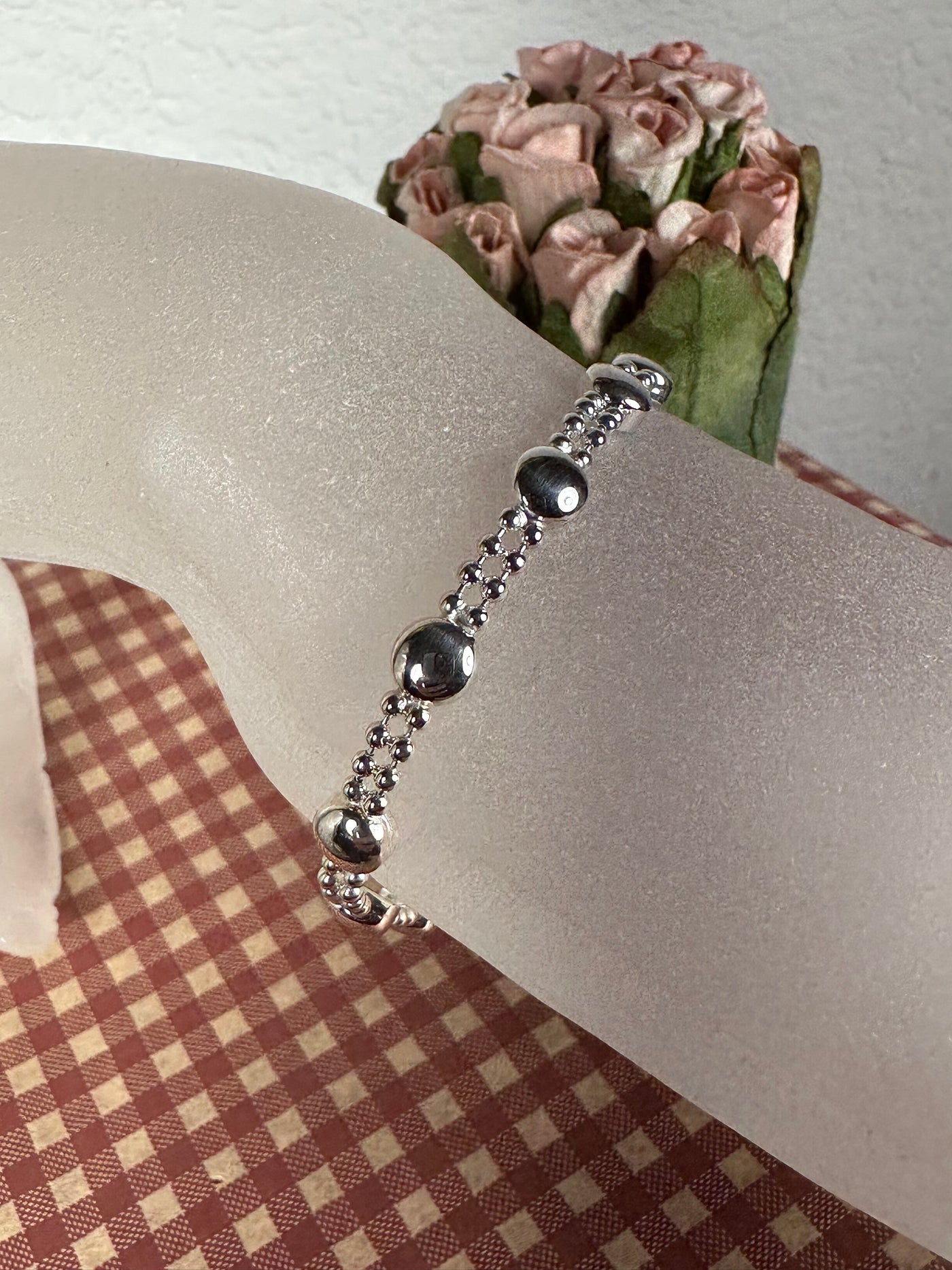 Sterling Silver Round Buttons and Dots Bracelet from Italy