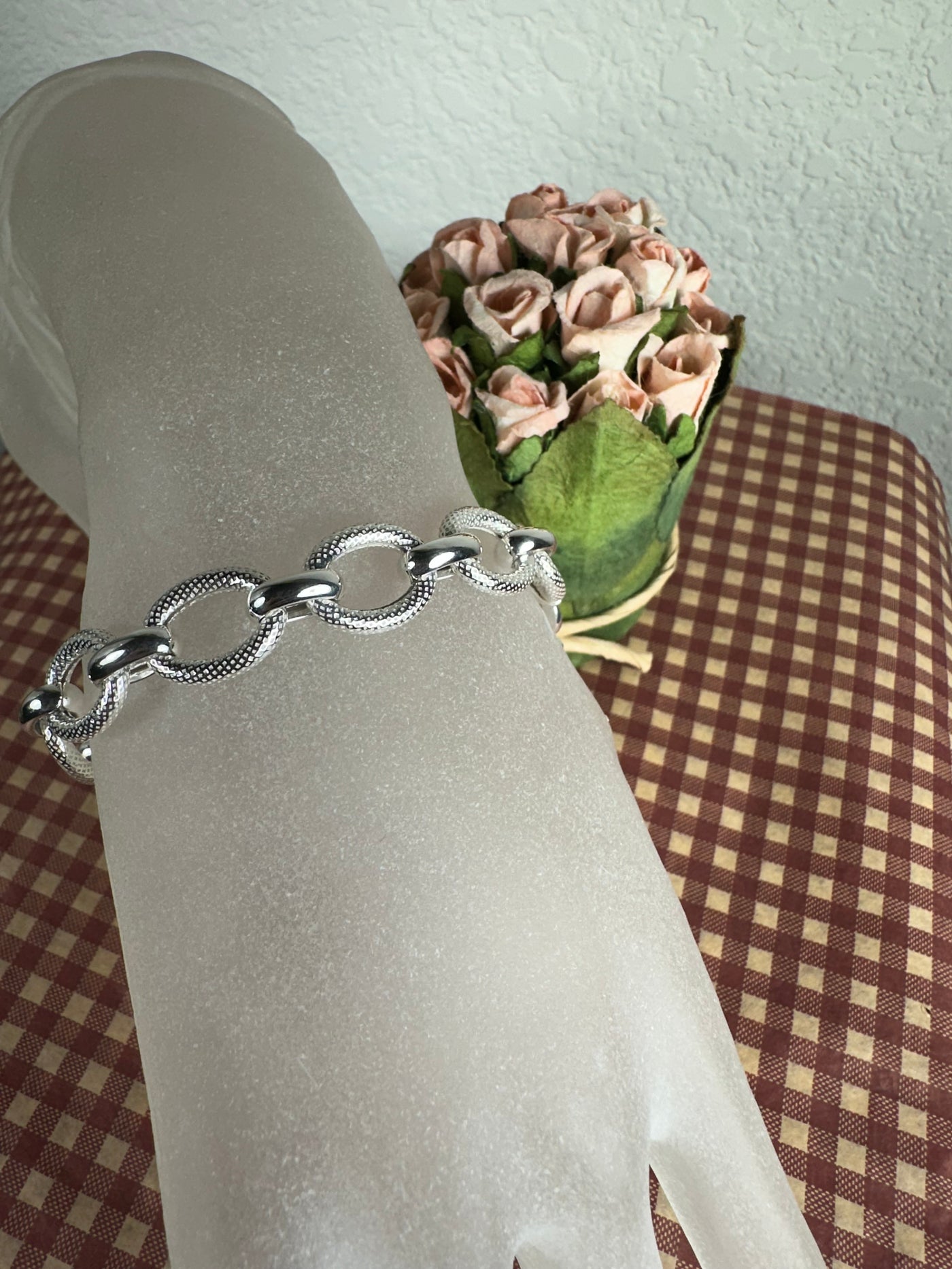 Sterling Silver Chunky Oval Link Charm Bracelet from Italy