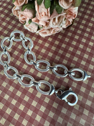 Sterling Silver Chunky Oval Link Charm Bracelet from Italy