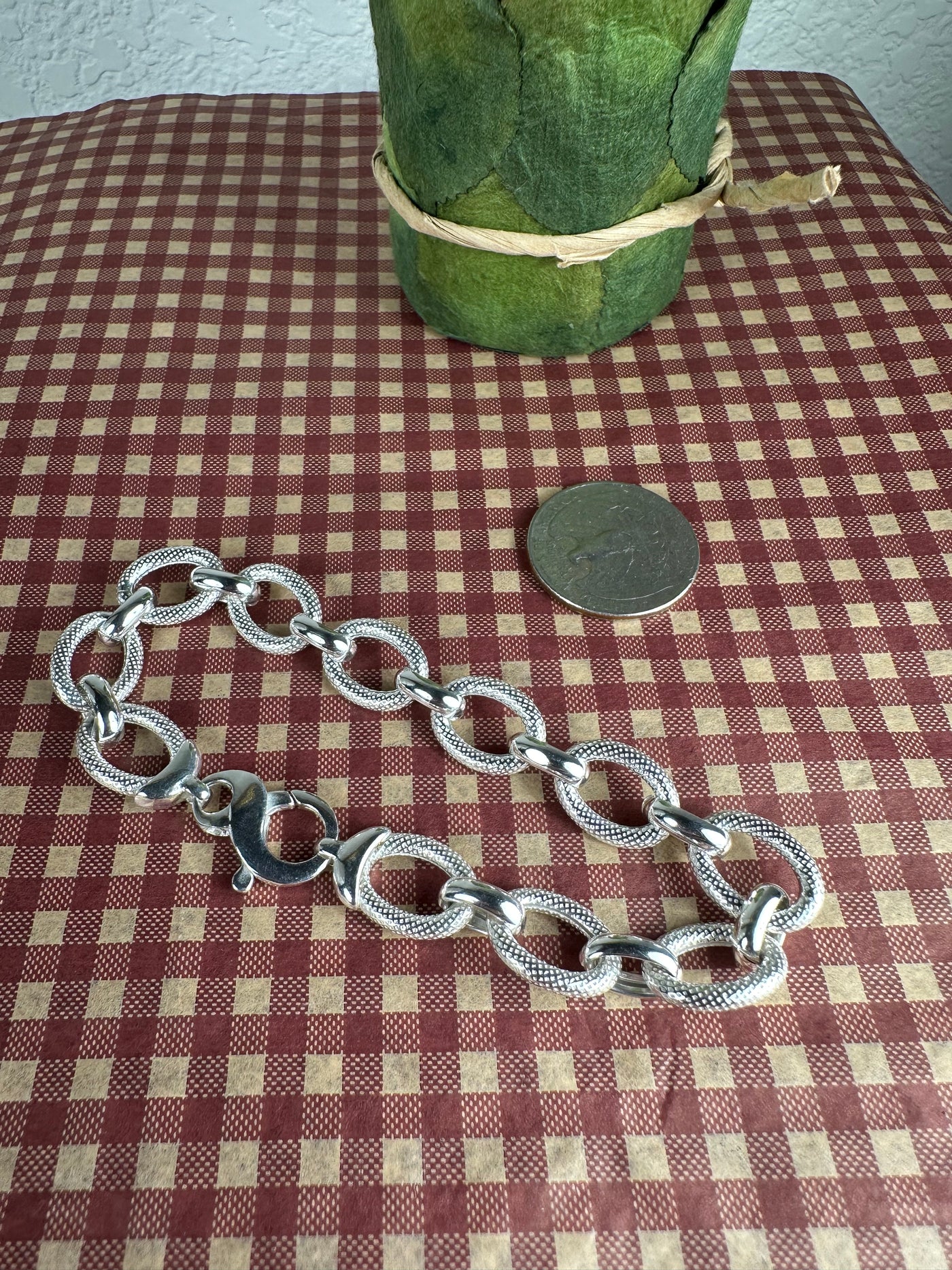 Sterling Silver Chunky Oval Link Charm Bracelet from Italy