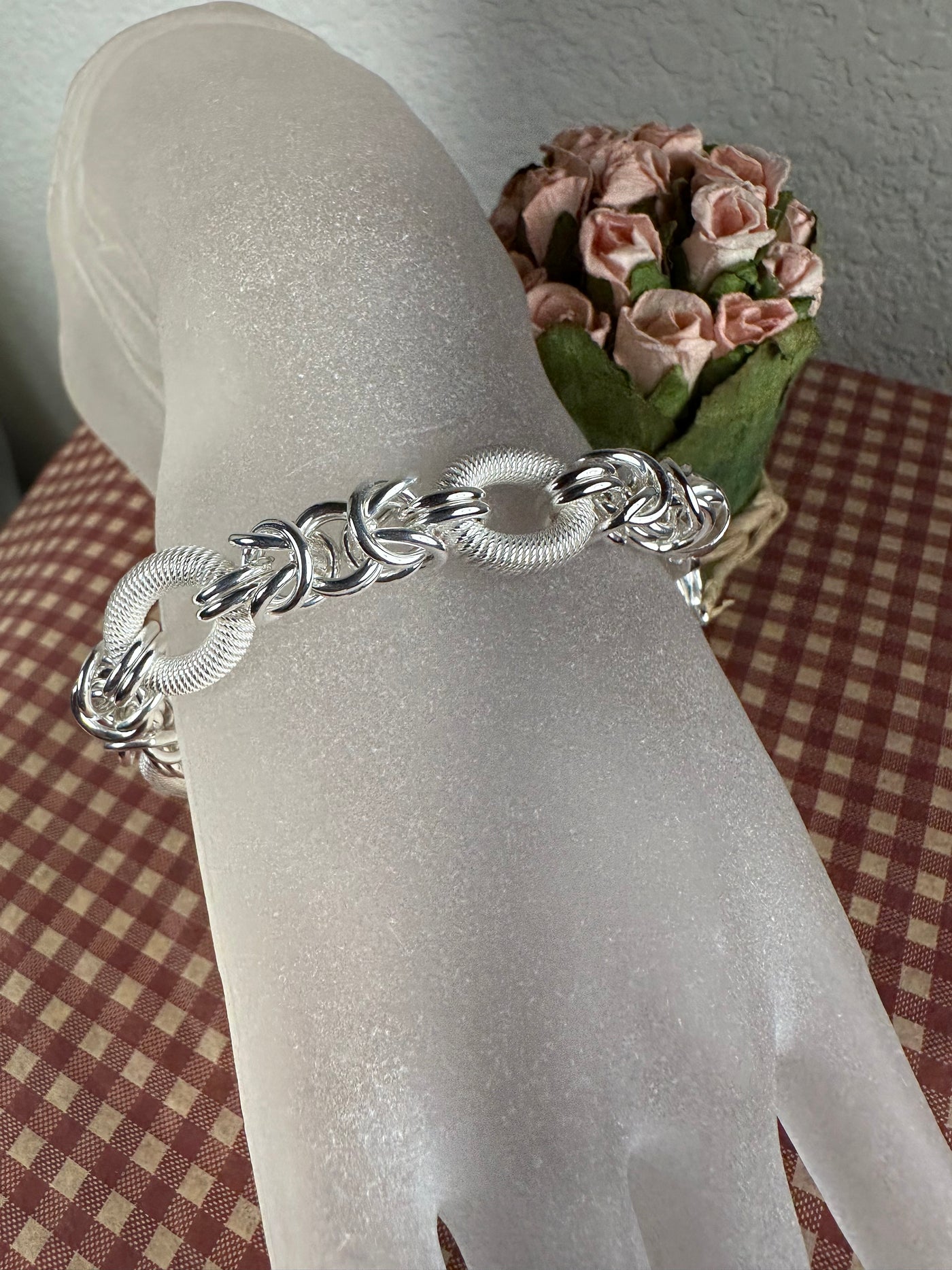 Sterling Silver Oval Link and Byzantine Chain Bracelet from Italy