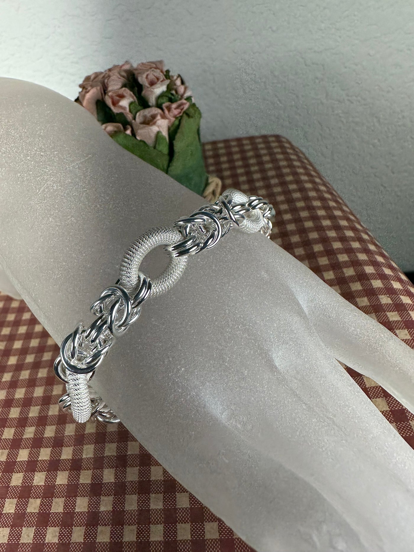 Sterling Silver Oval Link and Byzantine Chain Bracelet from Italy