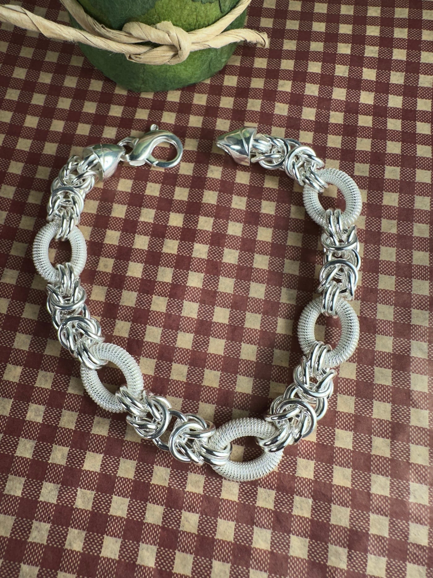 Sterling Silver Oval Link and Byzantine Chain Bracelet from Italy