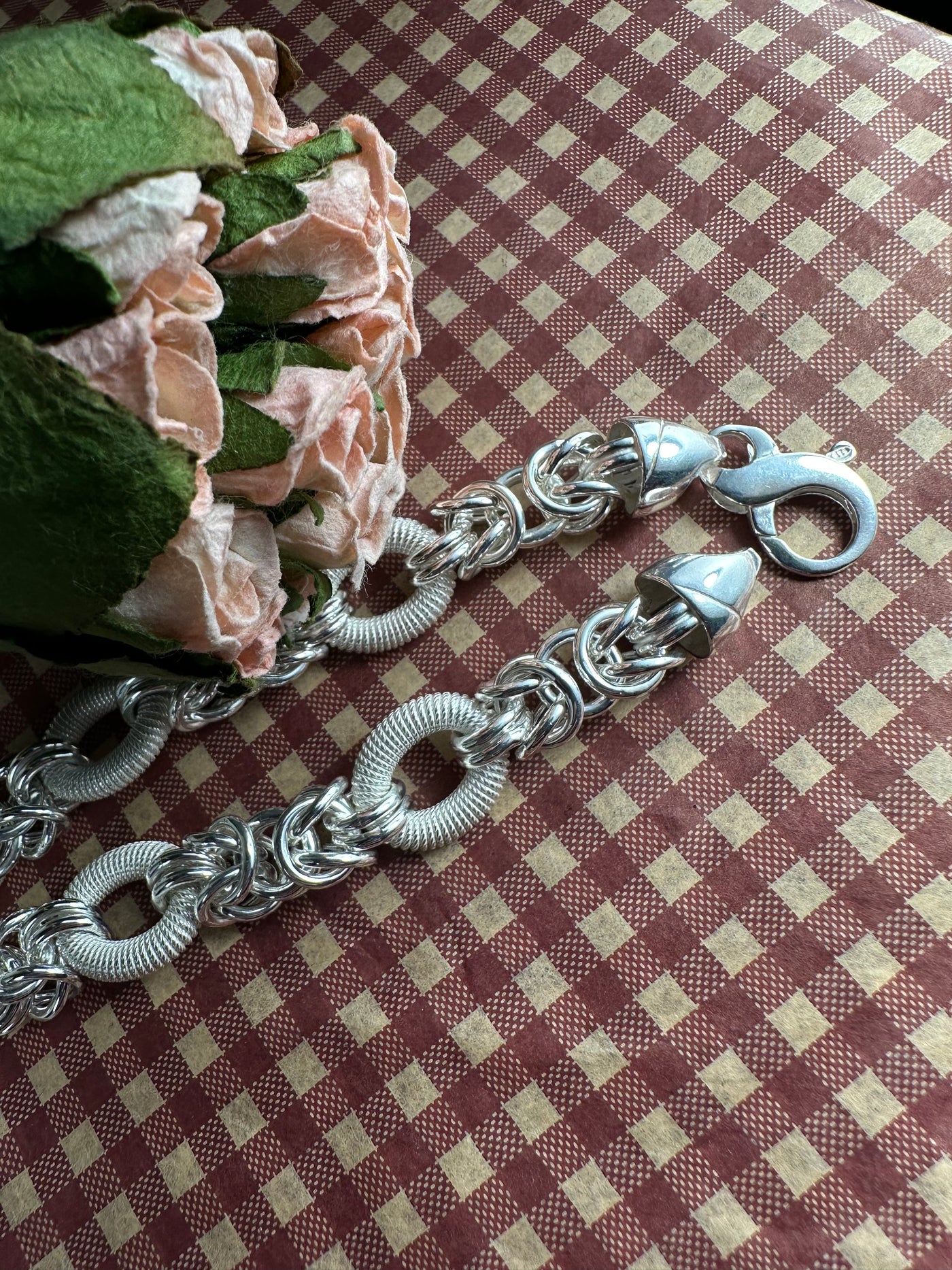 Sterling Silver Oval Link and Byzantine Chain Bracelet from Italy