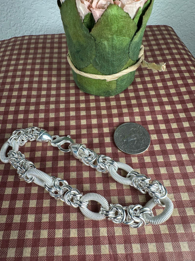 Sterling Silver Oval Link and Byzantine Chain Bracelet from Italy