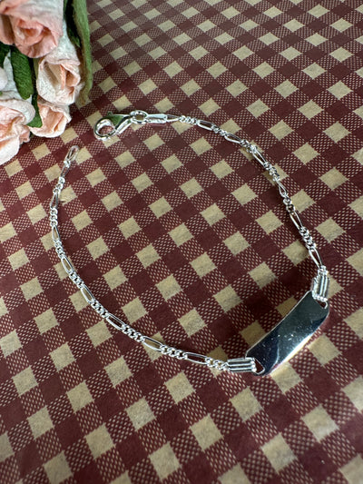 Sterling Silver ID Bracelet with Figaro Chain 6.5" from Italy