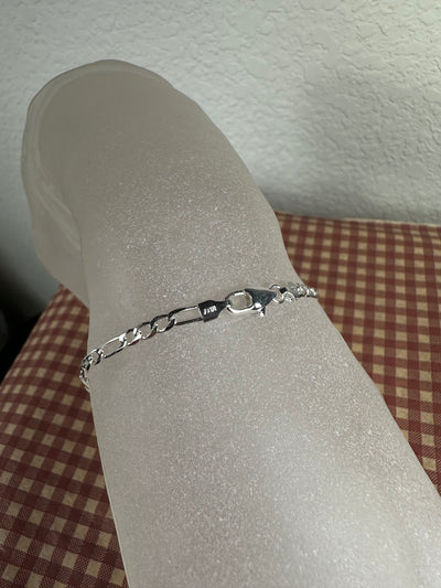 Sterling Silver Figaro ID Bracelet 7" from Italy