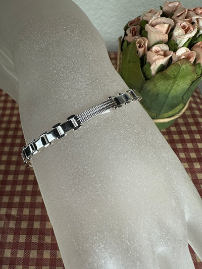 Sterling Silver Plate and Link Band Bracelet from Italy