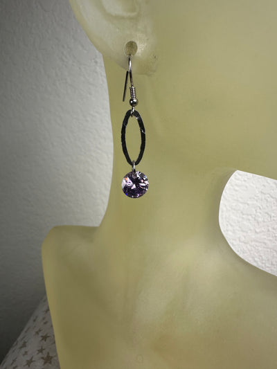 Sterling Silver and Purple CZ Dangling Earrings