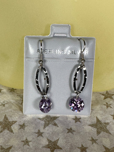 Sterling Silver and Purple CZ Dangling Earrings