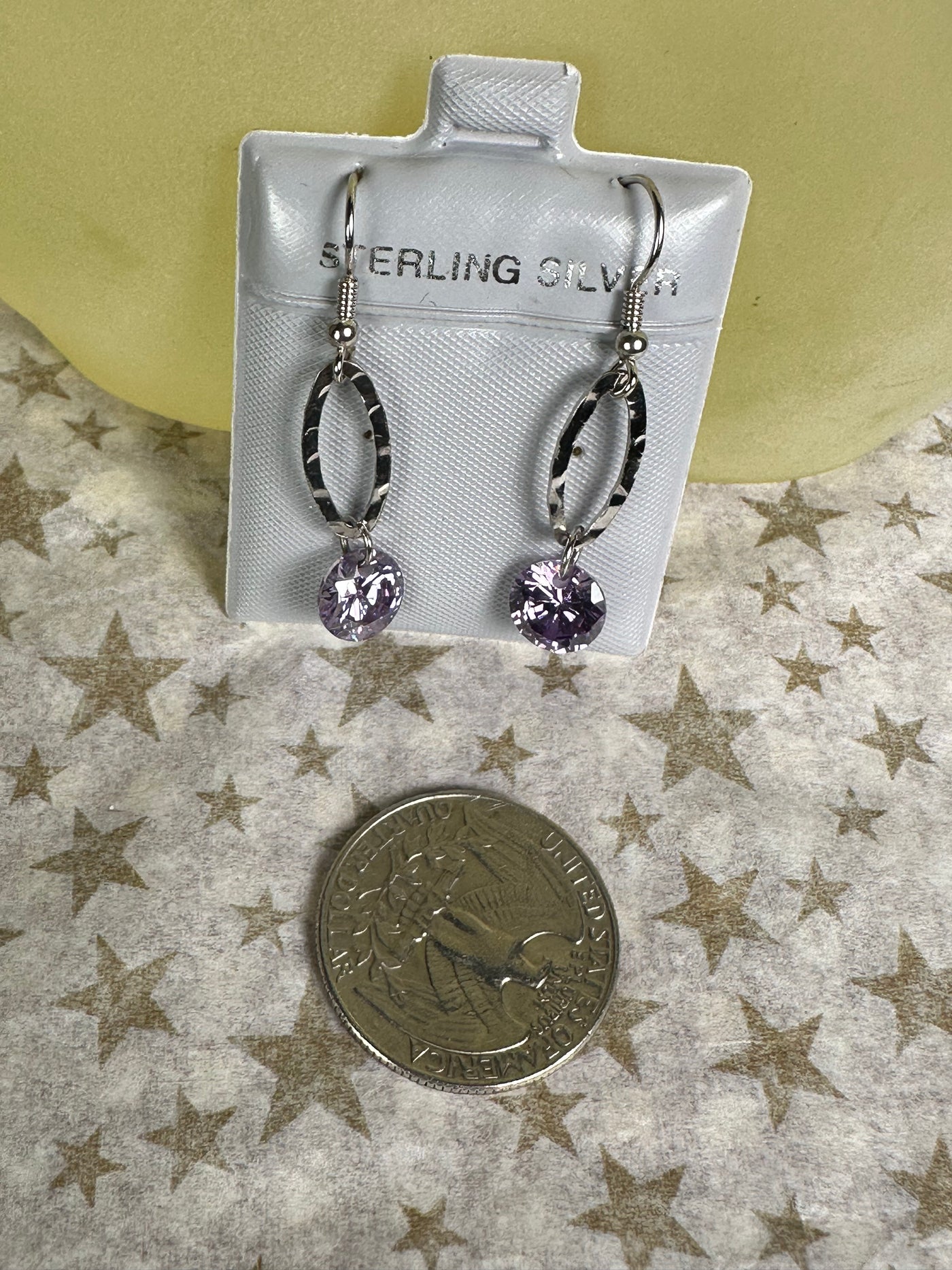 Sterling Silver and Purple CZ Dangling Earrings