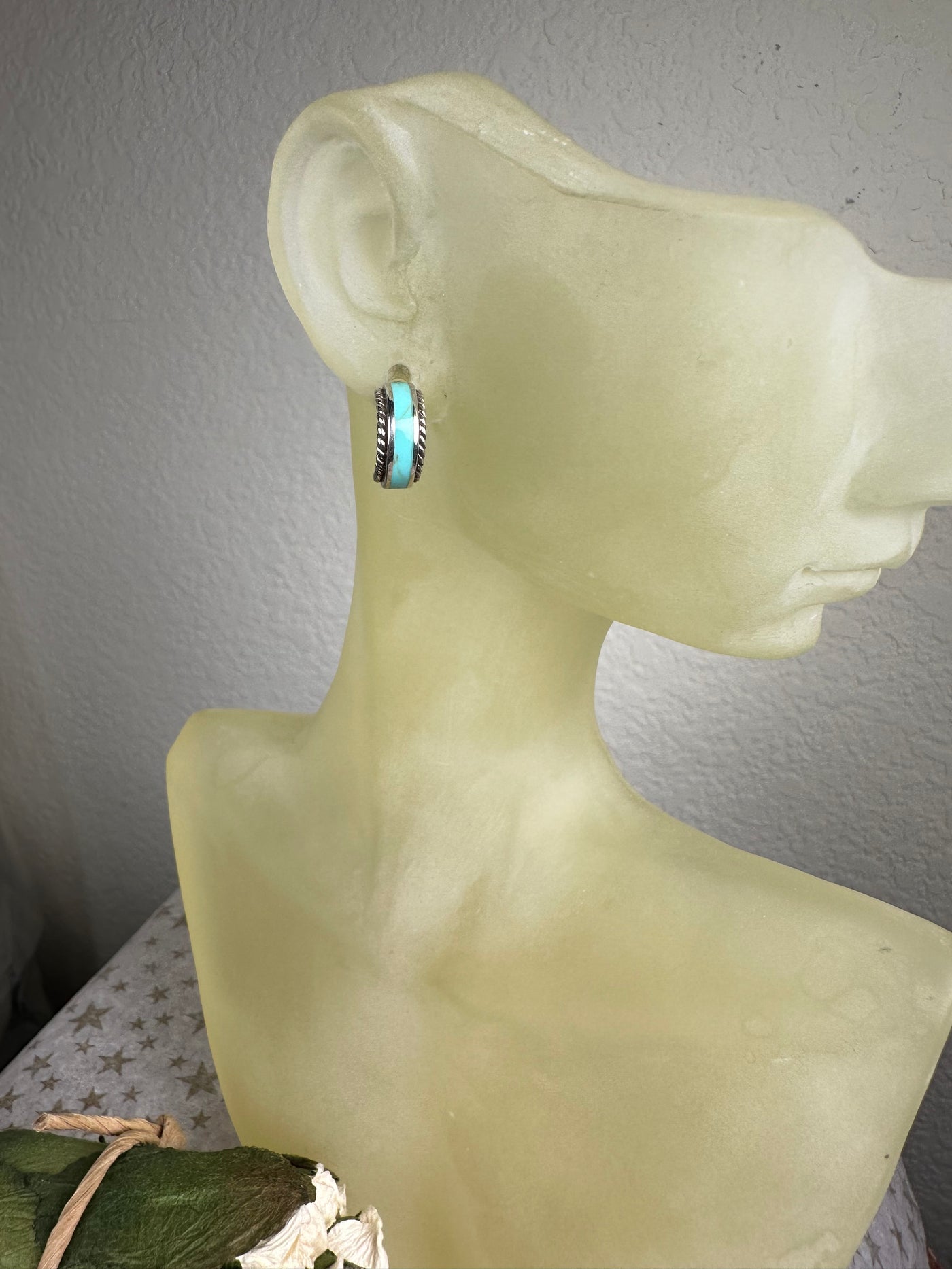 Sterling Silver and Howlite Turquoise Half Hoop Earrings