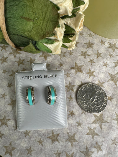Sterling Silver and Howlite Turquoise Half Hoop Earrings