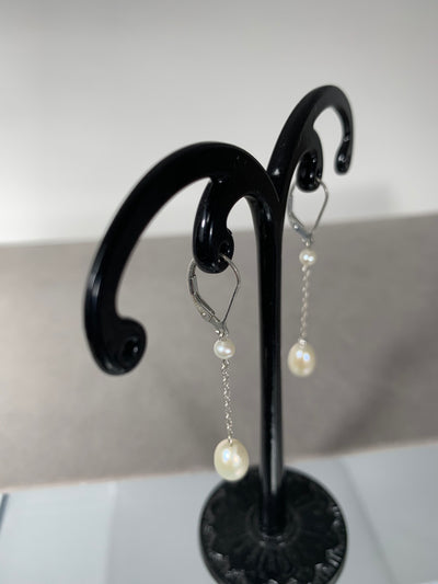 Sterling Silver and Genuine Pearl Linear Dangling Earrings