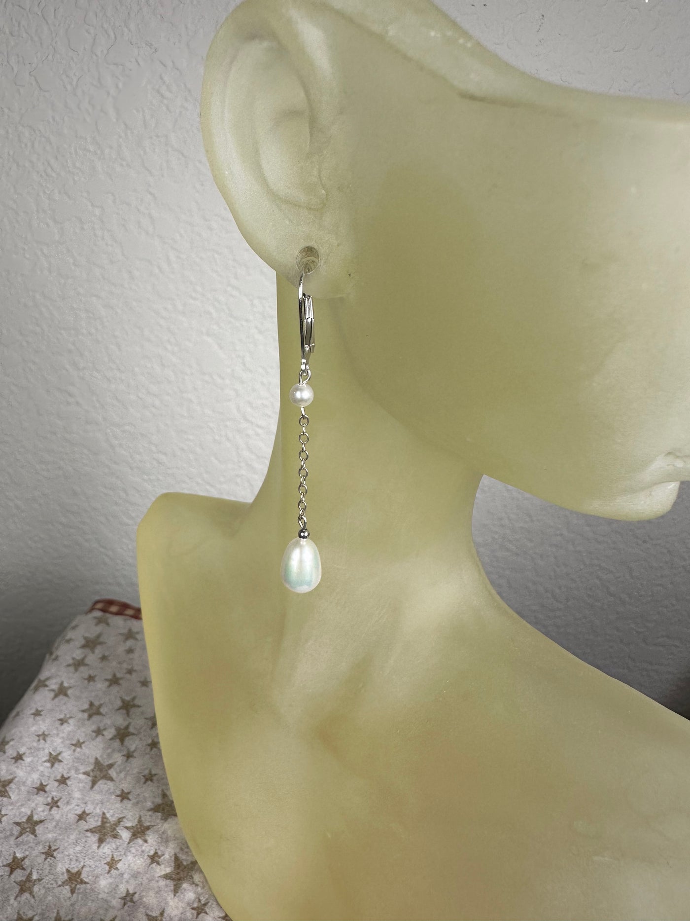 Sterling Silver and Genuine Pearl Linear Dangling Earrings