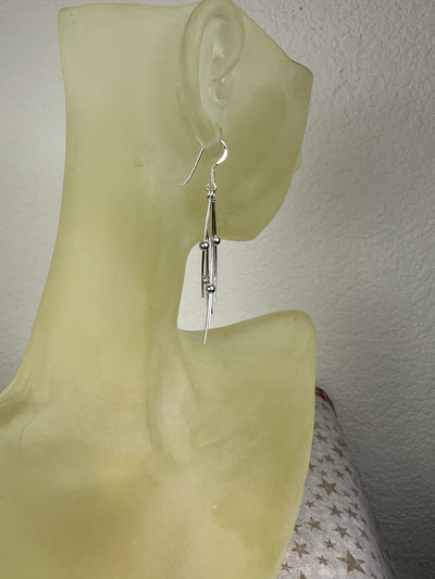 Sterling Silver Beads on Curvy Wires Dangling Earrings