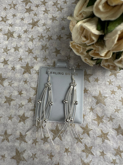 Sterling Silver Beads on Curvy Wires Dangling Earrings