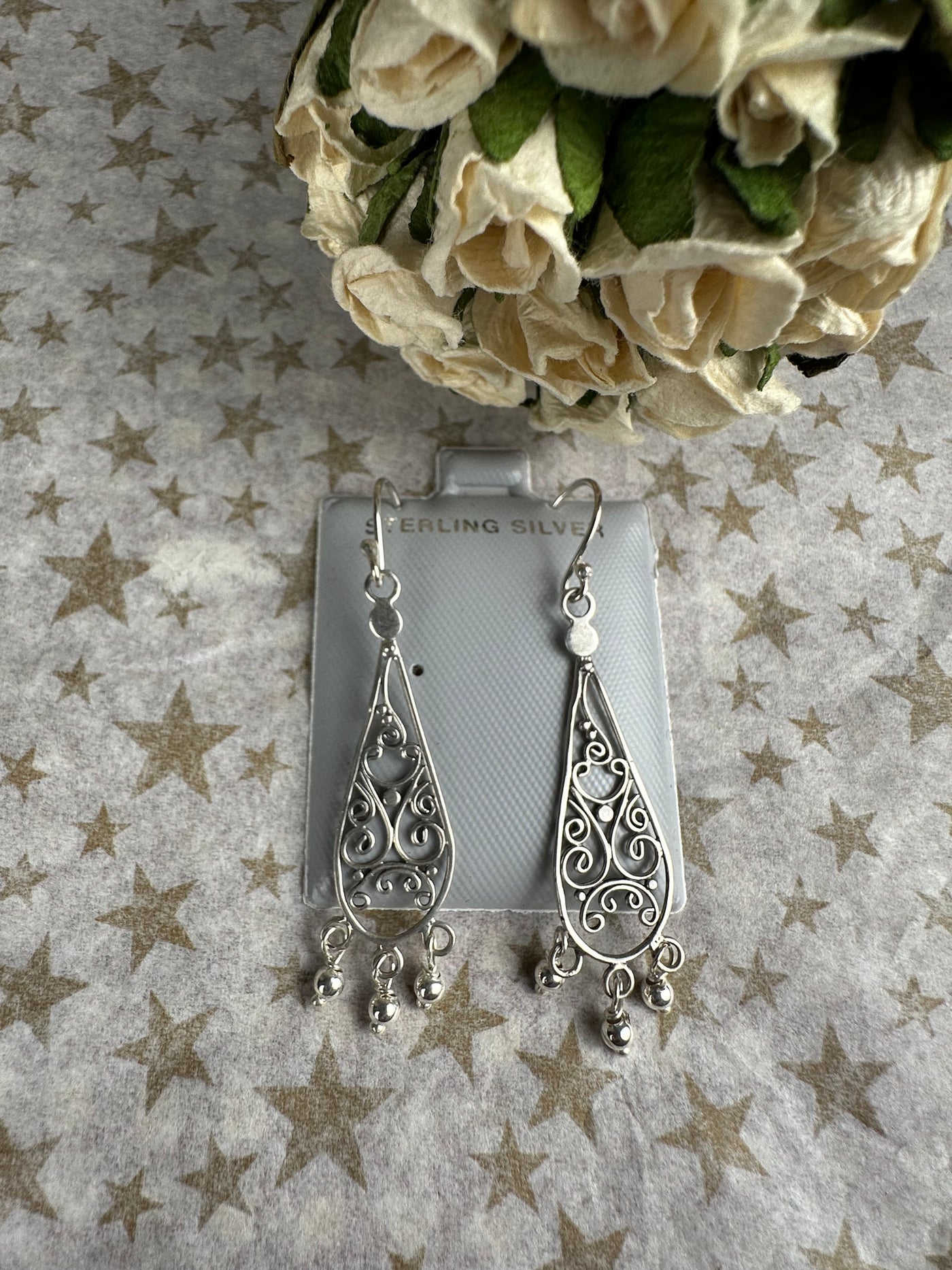 Elegant Sterling Silver Dangling Filigree Plate Earrings