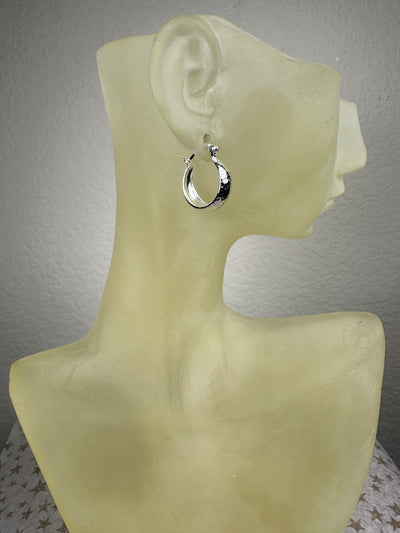 Sterling Silver 13mm Hammered Wide Bottom Hoop Earrings