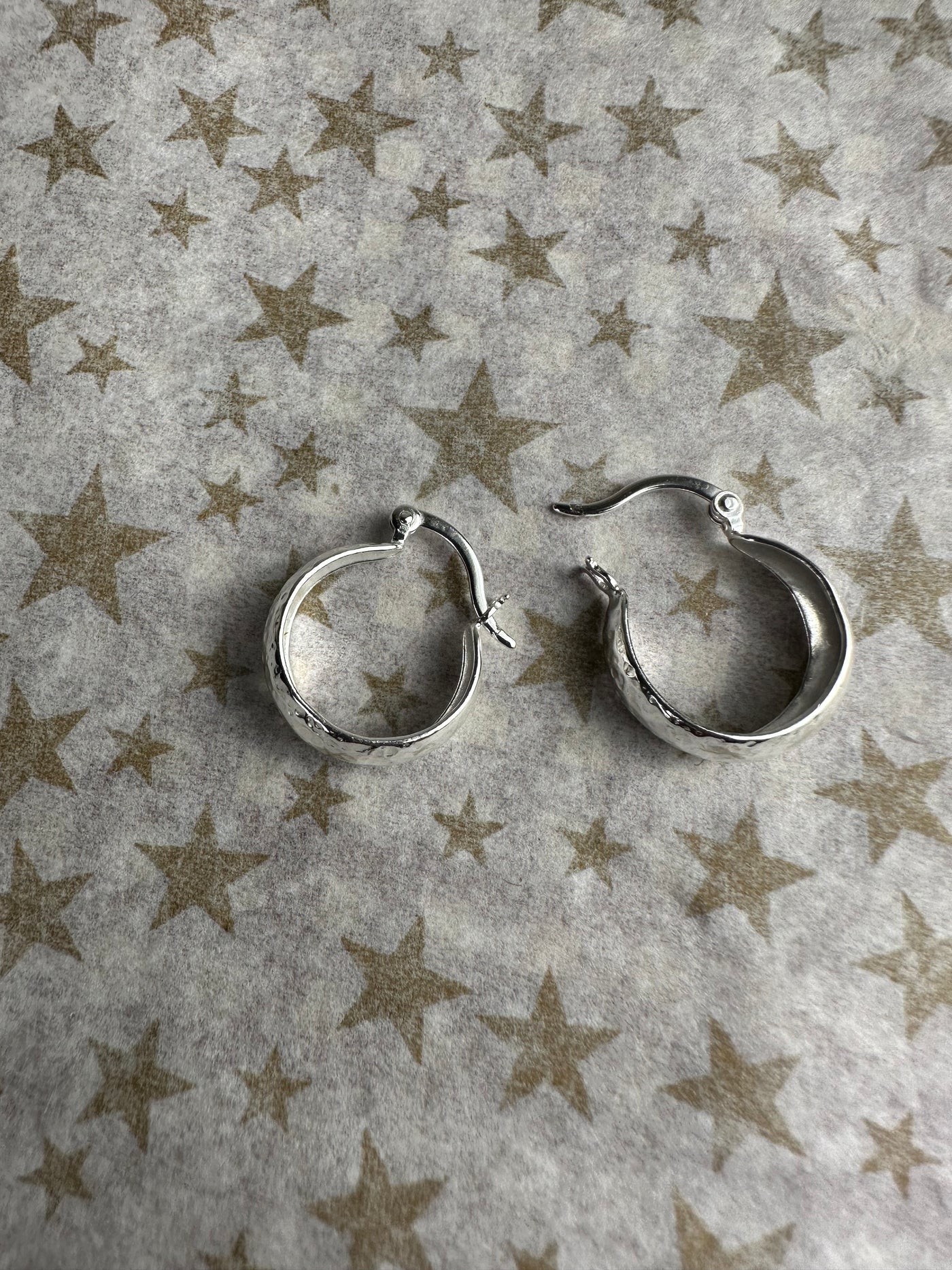 Sterling Silver 13mm Hammered Wide Bottom Hoop Earrings