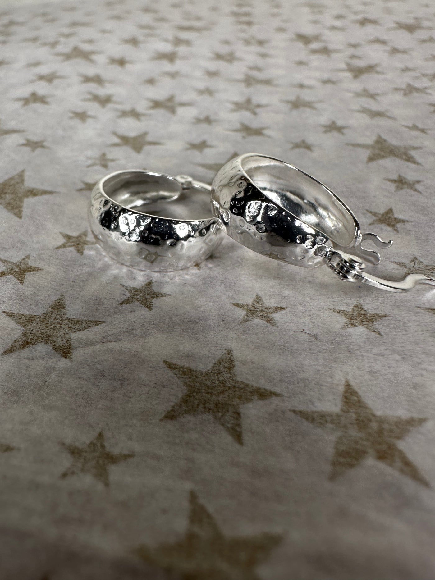 Sterling Silver 13mm Hammered Wide Bottom Hoop Earrings