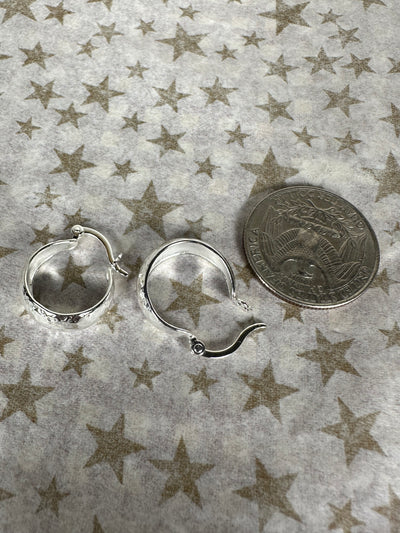 Sterling Silver 13mm Hammered Wide Bottom Hoop Earrings