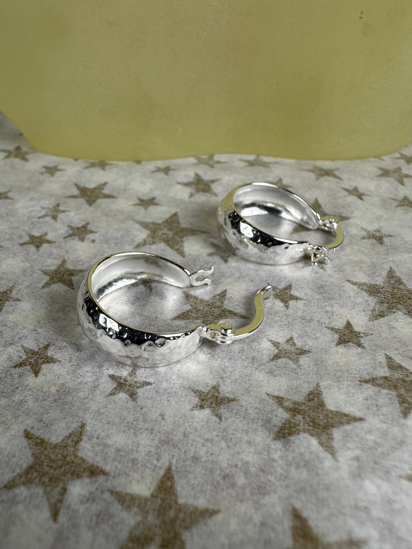 Sterling Silver 13mm Hammered Wide Bottom Hoop Earrings