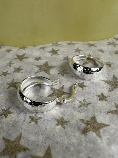 Sterling Silver 13mm Hammered Wide Bottom Hoop Earrings