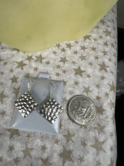 Sterling Silver Hammered Diamond Shape Dangling Earrings