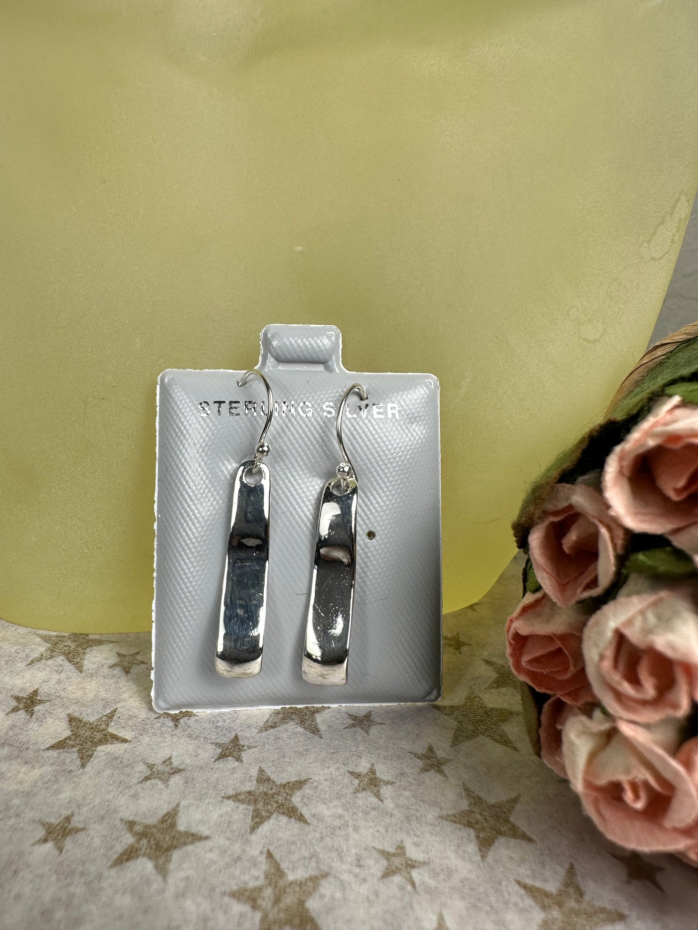 Sterling Silver Wavy Rectangular Plate Dangling Earrings