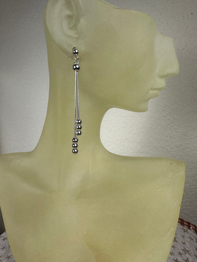 Sterling Silver Ball and Chain Dangling Earrings