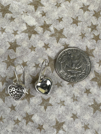 Sterling Silver Embossed Heart Dangling Earrings