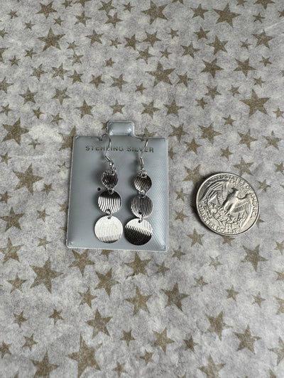 3 Round Plate Dangling Earrings in Sterling Silver