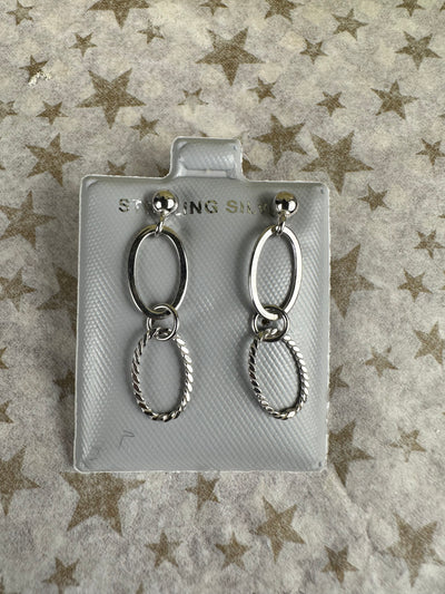 Sterling Silver Double Oval Loop Dangling Earrings